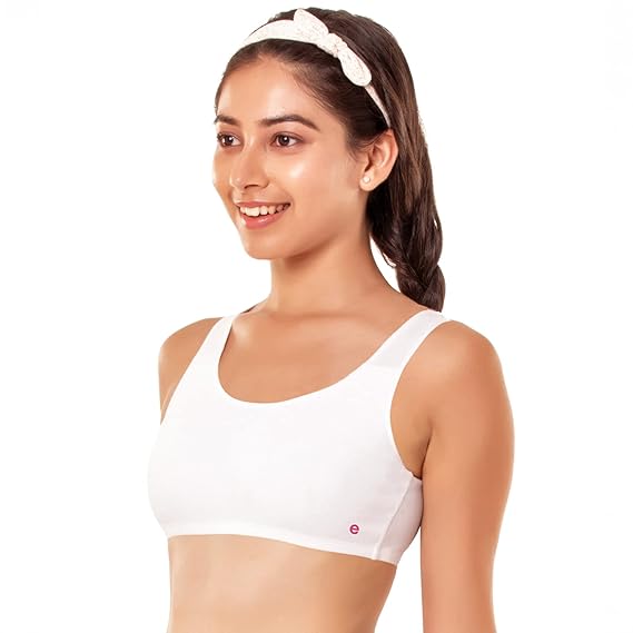 Enamor Innovations Easy Fit Antimicrobial Cotton Beginner's Bra – Front Double Layer, Pop-On Style, Non-Padded, Wirefree, High Coverage BB01